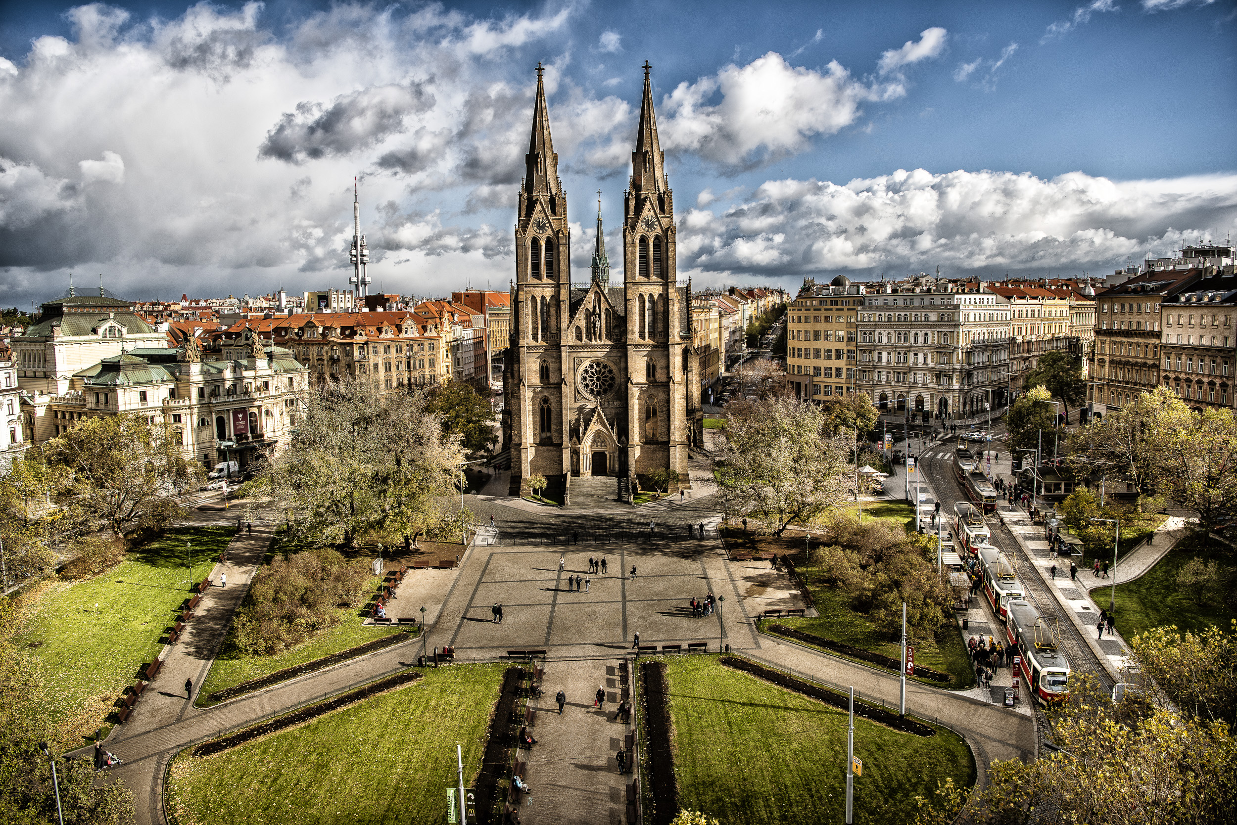 View of Vinohrady district in Prague
