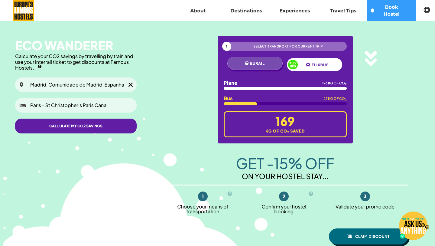 CO2 offset calculator with Flixbus discount